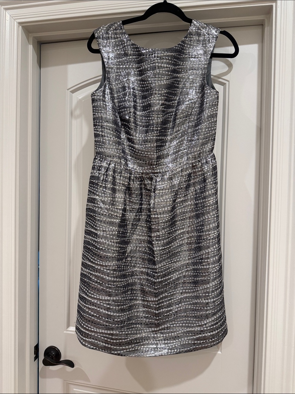 ANTONIO MELANI Silver Metallic Patterned Sleeveless Mini Dress